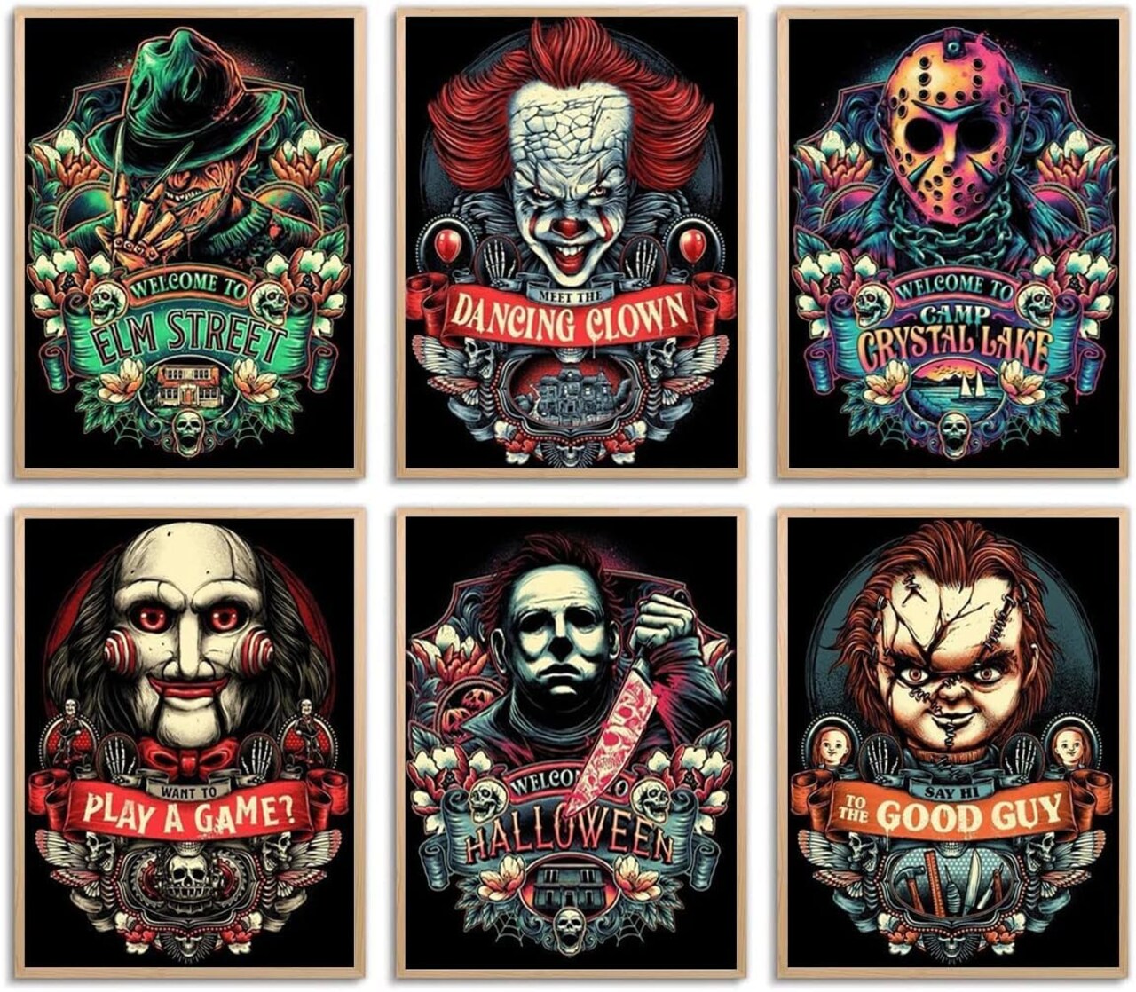 6 Pack Halloween Diamond Painting Kits, Horror Diamond Art Kits for Adults, DIY Gem Art Crafts for Room Bedroom Living Room Bathroom Decor, 5D Diamond Art Painting, Halloween Gifts, 12x16 Inch